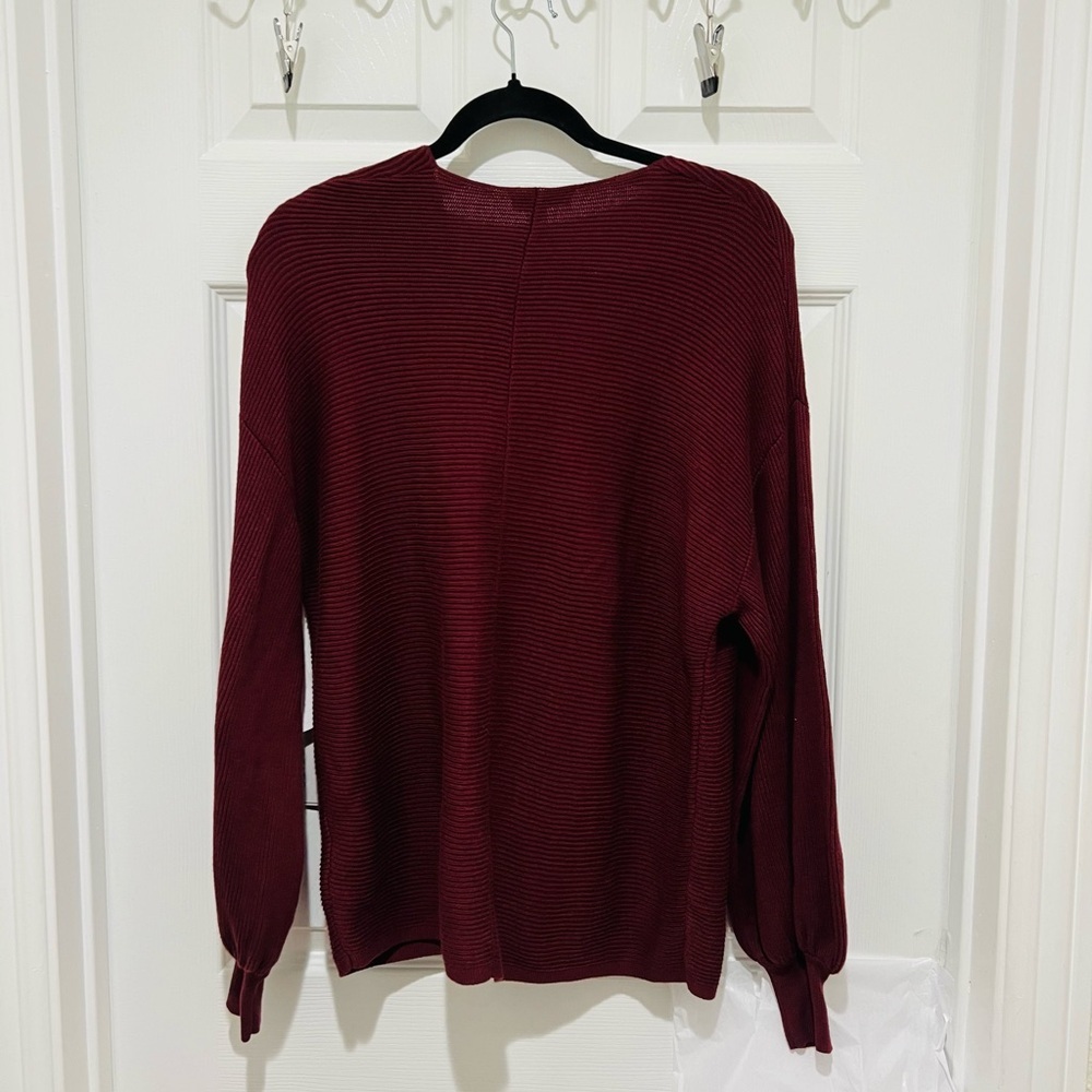 1.STATE Ribbed Balloon Sleeve Cotton Blend Sweater in Burgundy, Size S - Picture 5 of 5